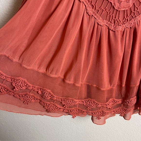 Ultra Pink M‎ Coral Lace Babydoll Flouncy Tank Top Boho Festival Coquette - Picture 5 of 13